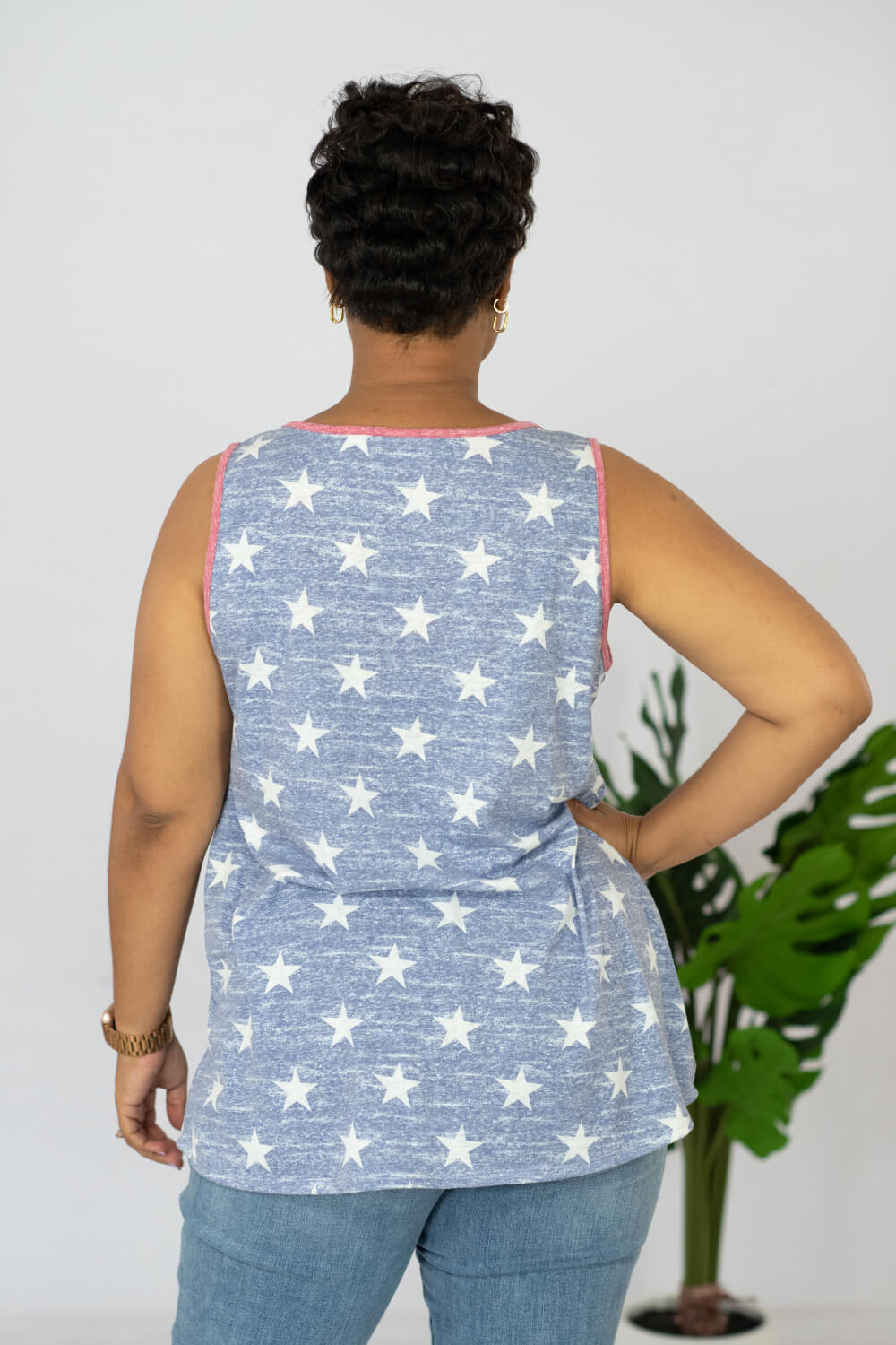 e. Luna Star Spangled Full Size Printed Sequin Pocket Tank