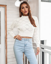 Load image into Gallery viewer, Openwork Ribbed Trim Long Sleeve Cropped Sweater
