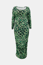 Load image into Gallery viewer, Plus Size Leopard Ruched Maxi Bodycon Dress
