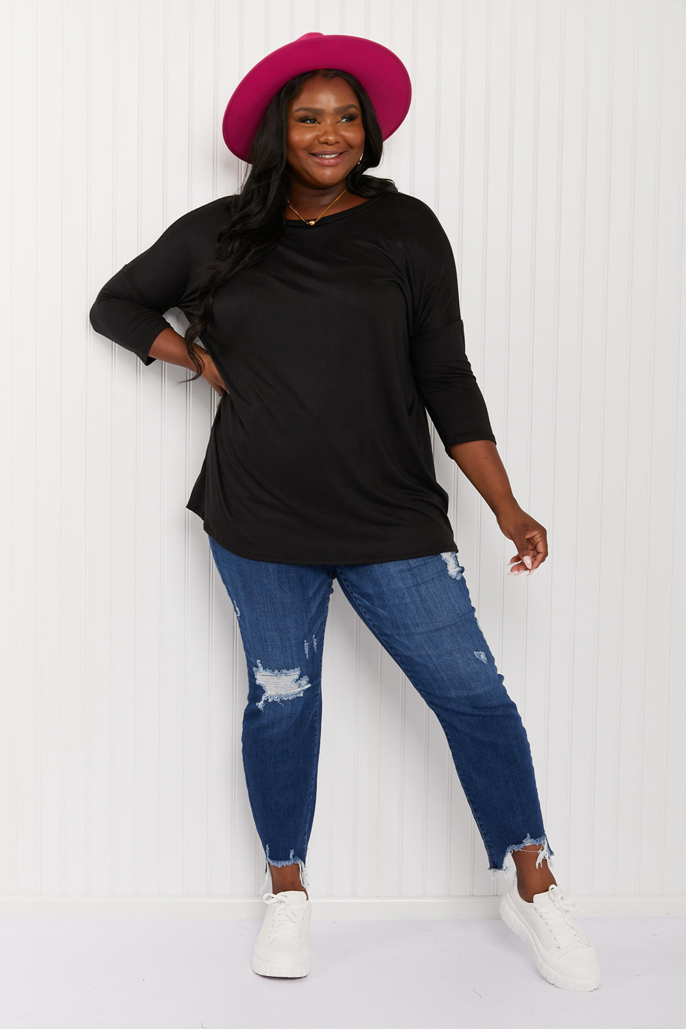 Acting Pro City Loft Full Size Three-Quarter Sleeve Tunic Top