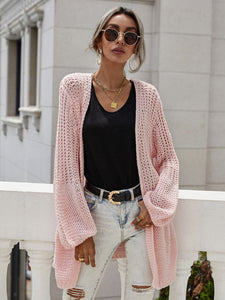 Flare Sleeve Openwork Open Front Cardigan