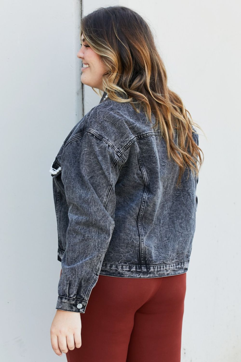 Andree by Unit Full Size Bead Detail Cropped Denim Jacket