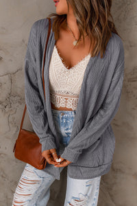 Open Front Textured Cardigan with Pockets