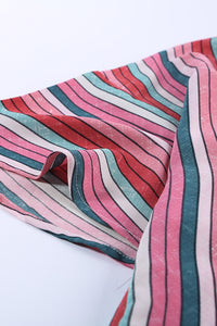 Multicolor Striped Short Sleeve Blouse