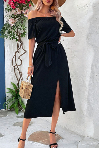 Tie-Waist Off-Shoulder Split Dress