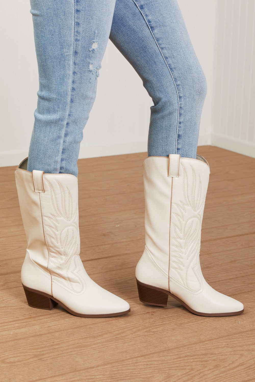 Qupid Mountain Fever Mid-Calf Cowboy Boots in Stone