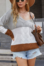 Load image into Gallery viewer, Color Block Cable-Knit V-Neck Sweater
