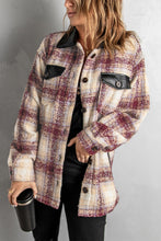 Load image into Gallery viewer, Plaid Shirt Jacket with Vegan Leather Trim
