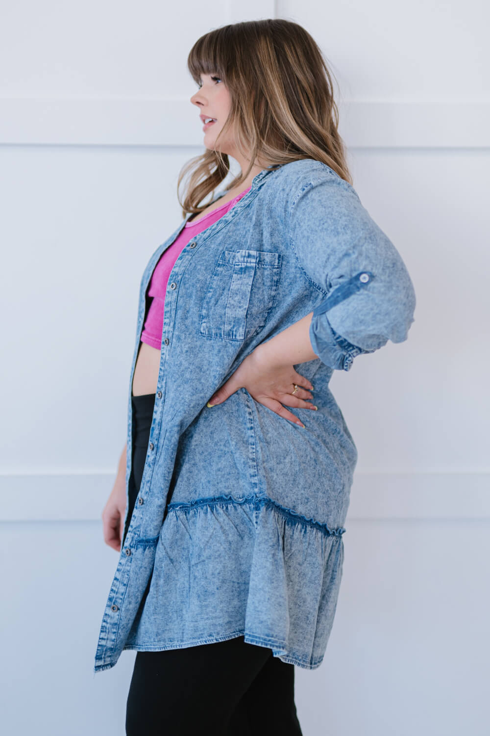 Zenana Sugar and Spice Full Size Run Chambray Dress