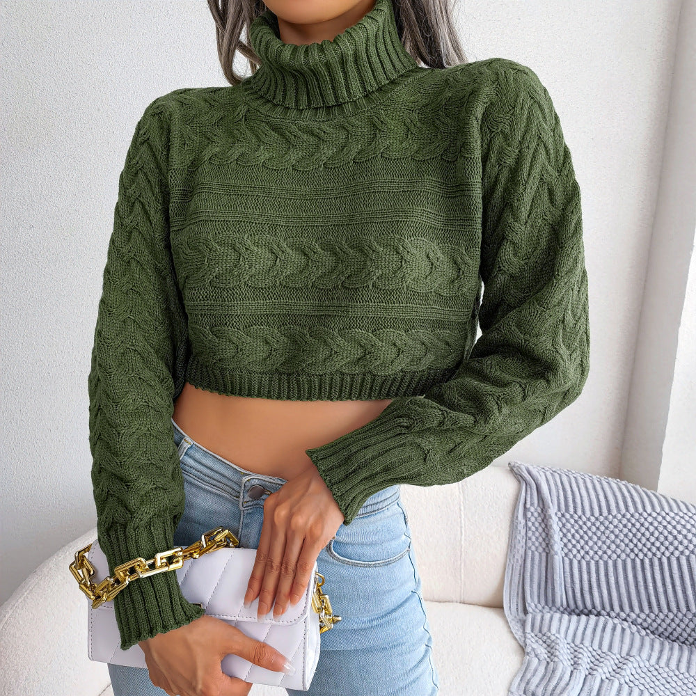 Cable-Knit Turtleneck Cropped Sweater