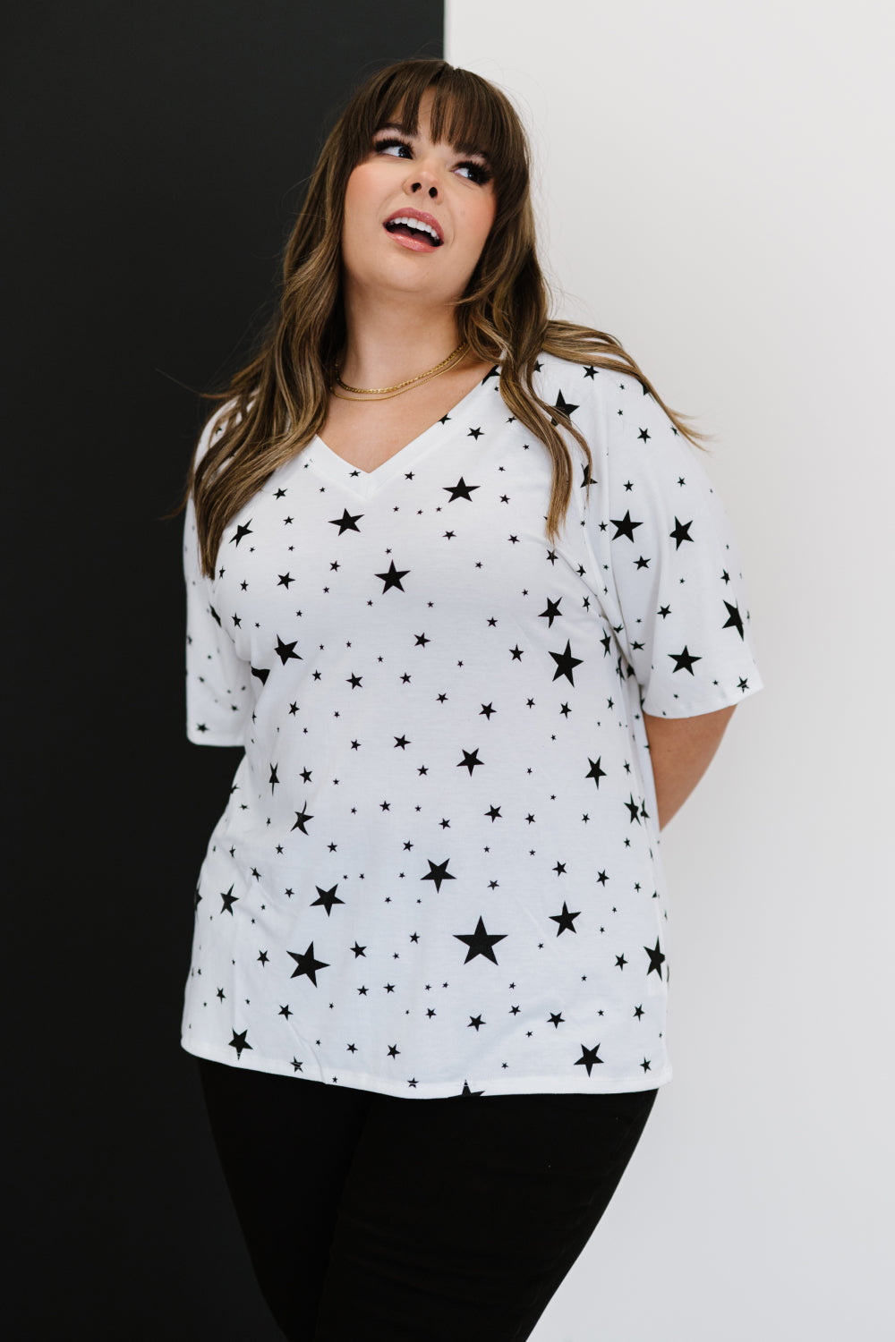 Zenana Made of Stars Full Size Tee in Ivory and Black