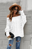 Cable-Knit Openwork Boat Neck Sweater