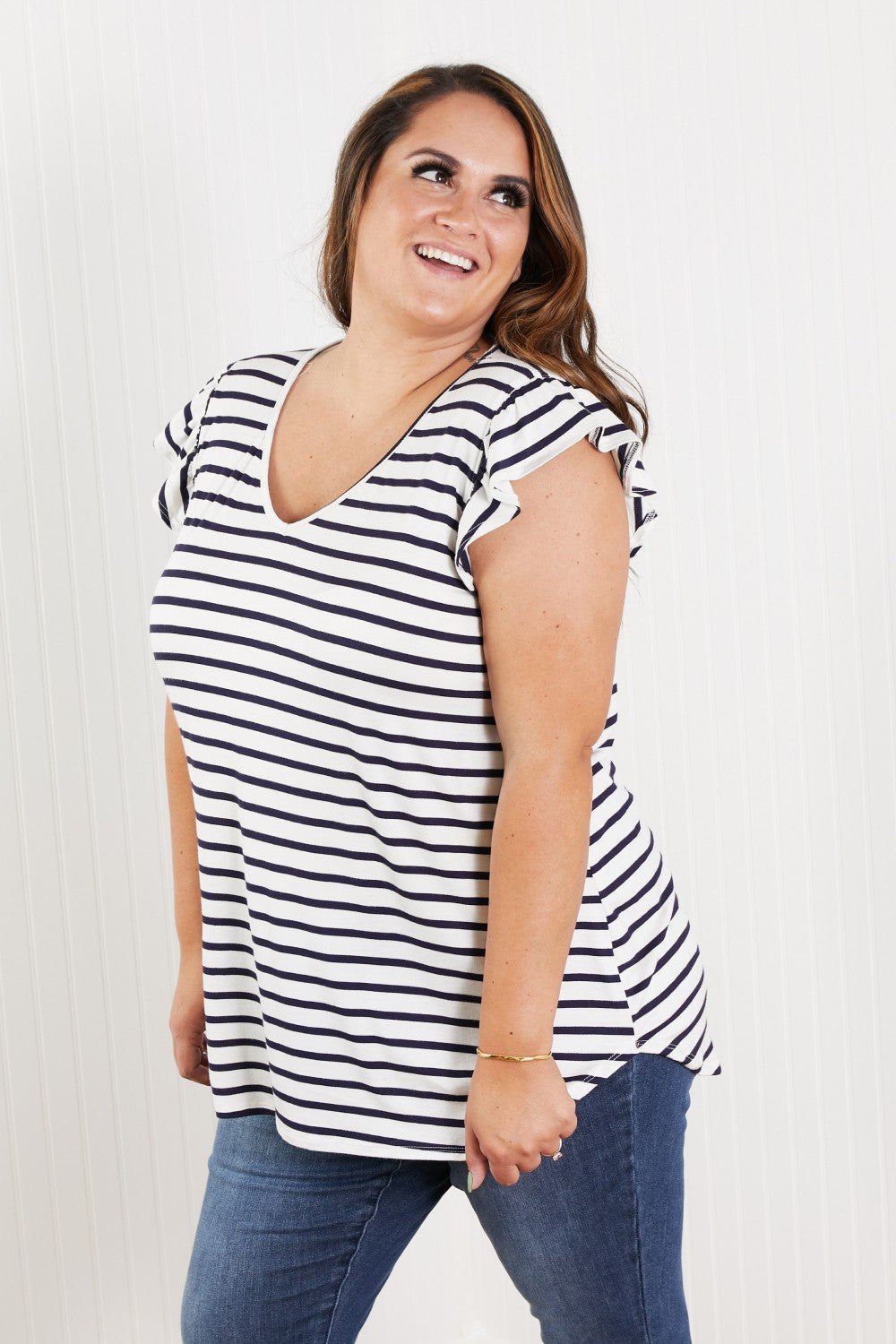 Sew In Love Illuminate the Way Full Size Striped Tee in Navy