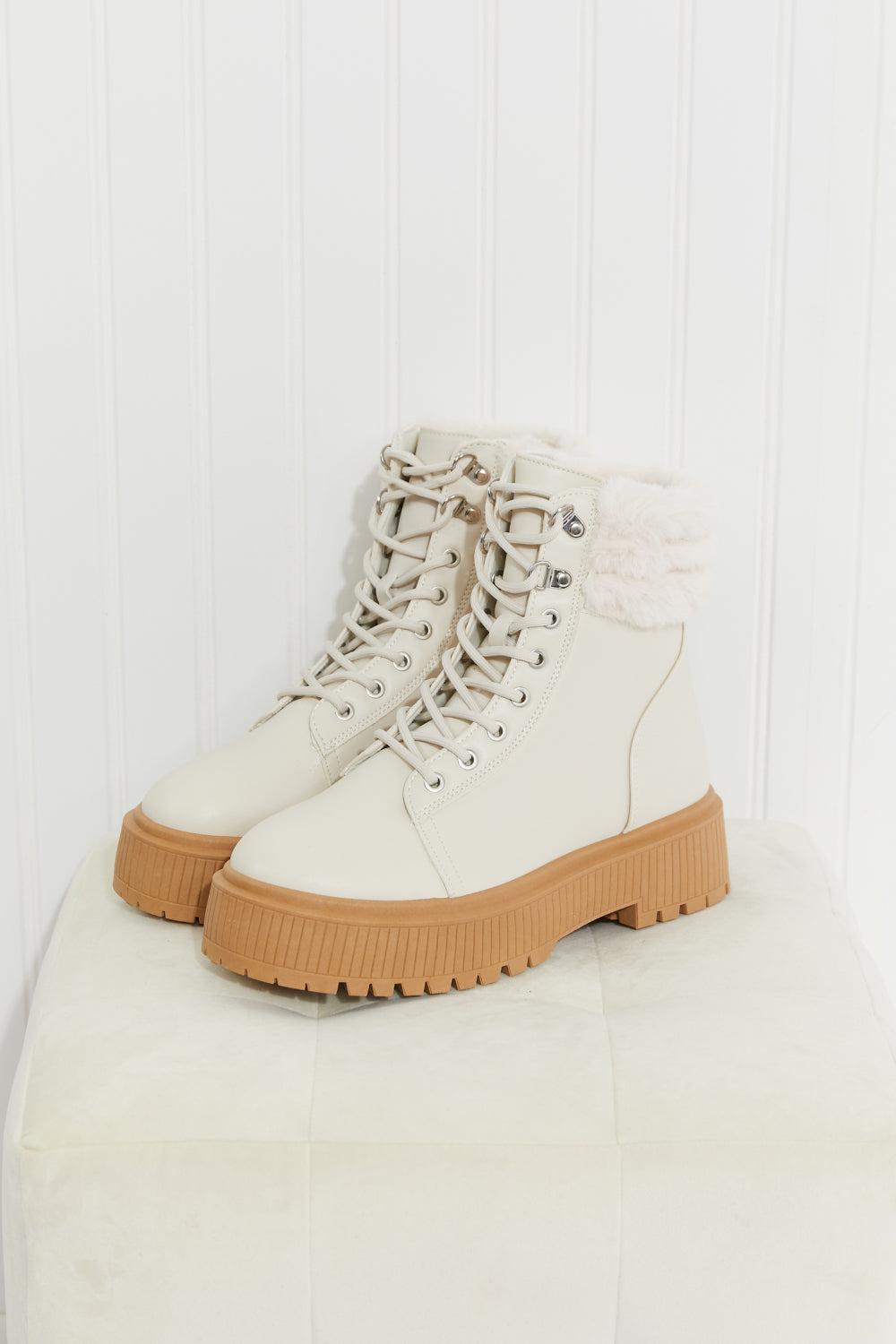 Qupid Staying Warm Faux Fur Trim Combat Booties