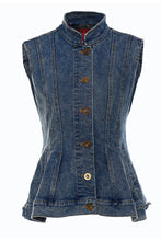 Load image into Gallery viewer, GAWQO Fringe Detail Cropped Jacket and Denim Vest Set
