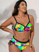 Load image into Gallery viewer, Plus Size Tie-Dye Tied Contrast Trim Bikini Set
