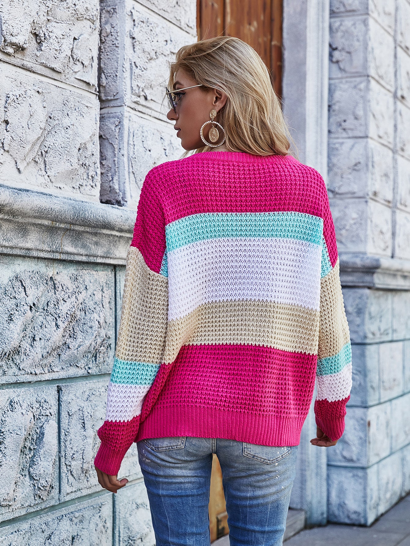 Striped Chunky Knit Long Sleeve Sweater