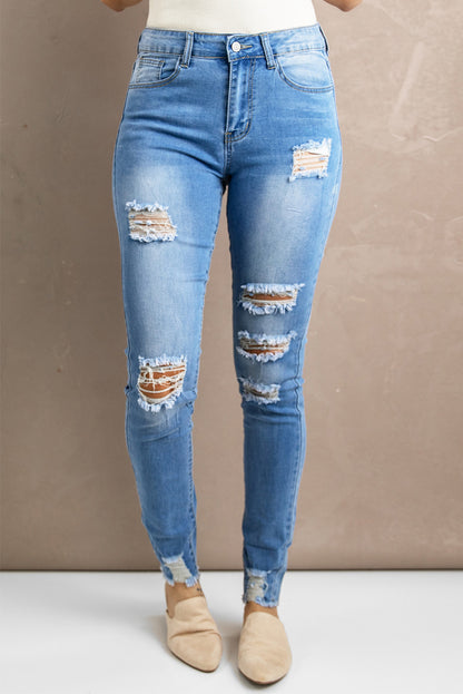 Distressed Raw Hem Skinny Jeans