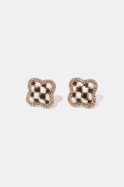 Checkered Decorative Rhinestone Stud Earrings