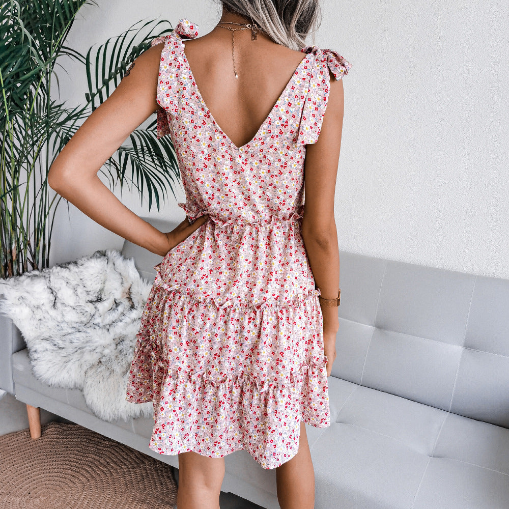 Floral Tie Shoulder Tiered Mini Dress