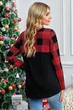 Load image into Gallery viewer, Plaid Long Sleeve Tee with Sequin Pocket
