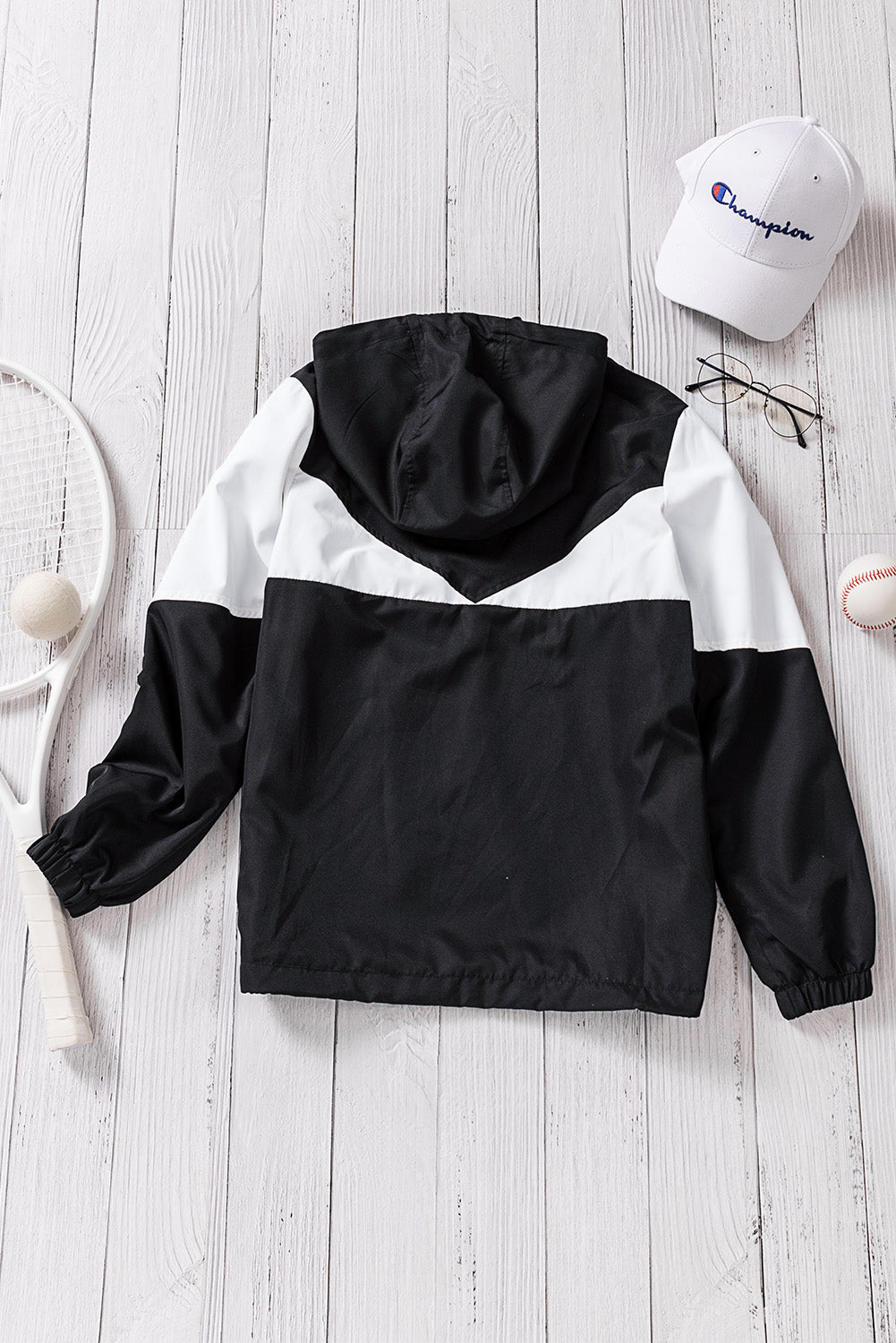 Color Block Drawstring Hooded Jacket