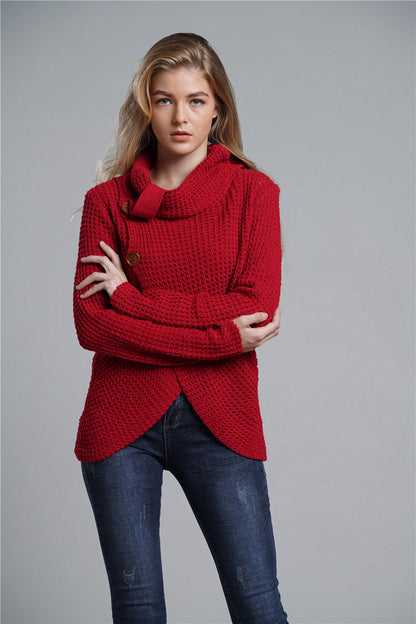 Button Detail Tulip Hem Waffle Knit Sweater