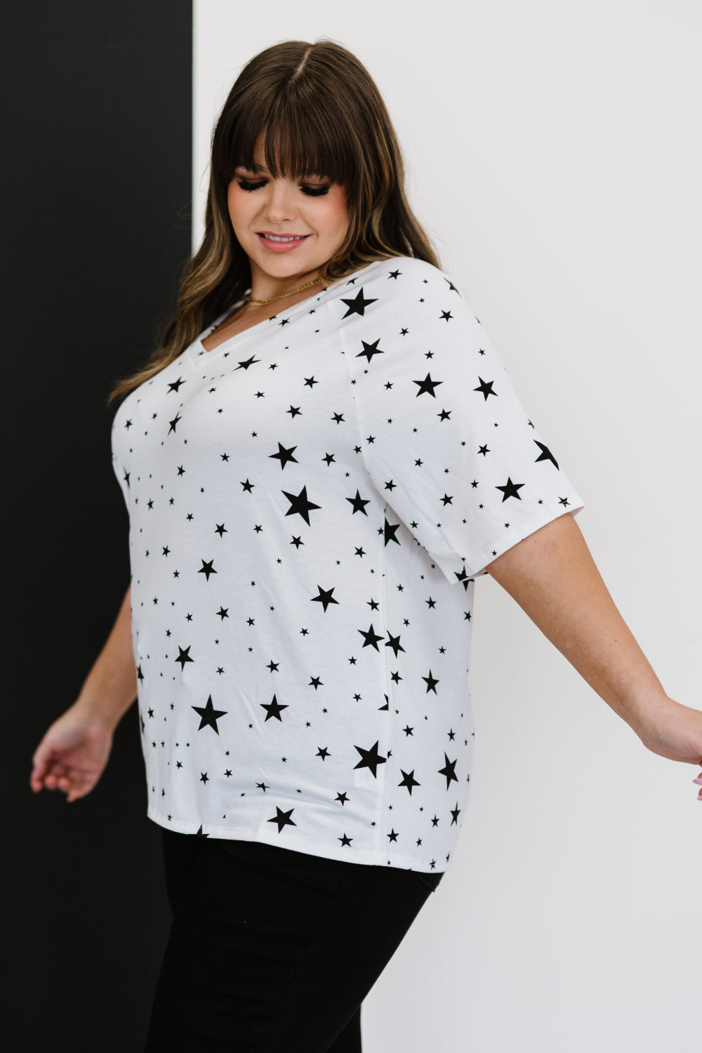 Zenana Made of Stars Full Size Tee in Ivory and Black