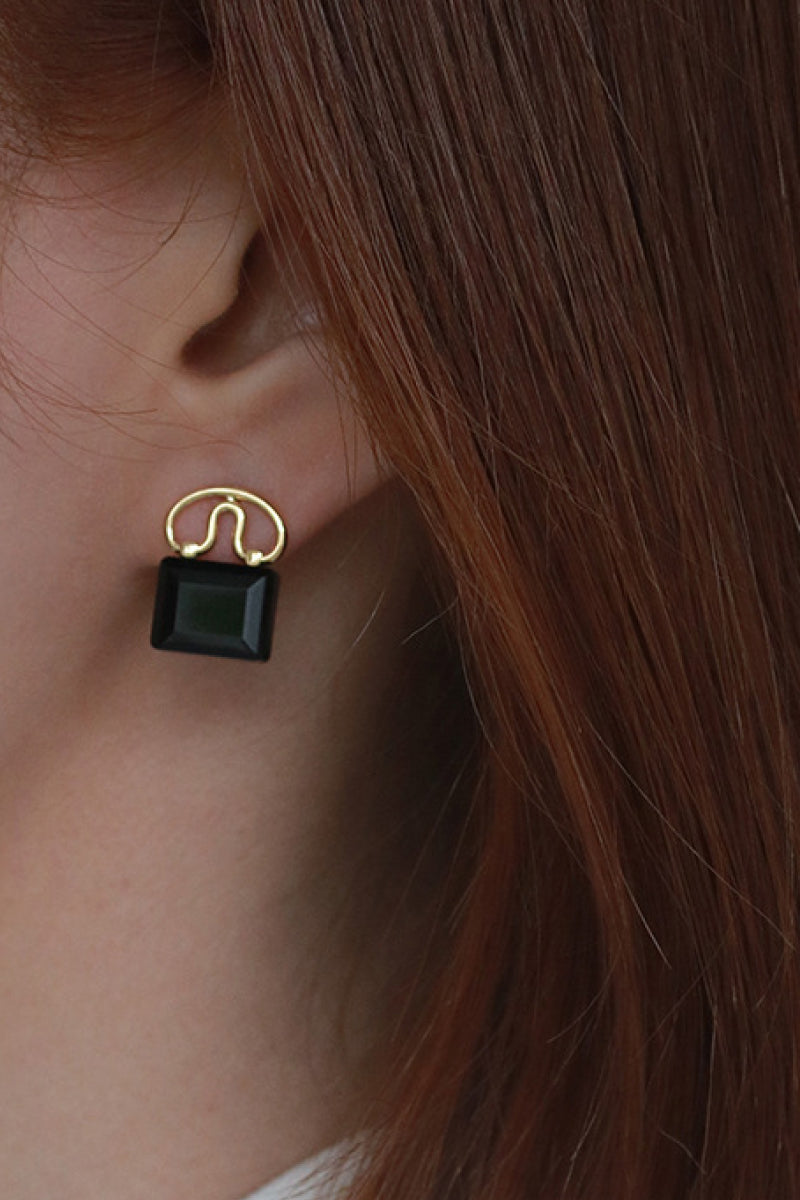 Black Glass Lock Earrings