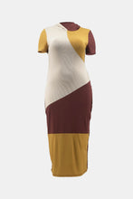 Load image into Gallery viewer, Plus Size Tricolor Short Sleeve Hooded Maxi Dress
