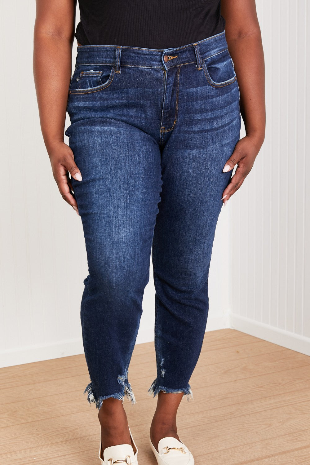 Judy Blue Beatrice Full Size Destroyed Hem Slim Fit Jeans