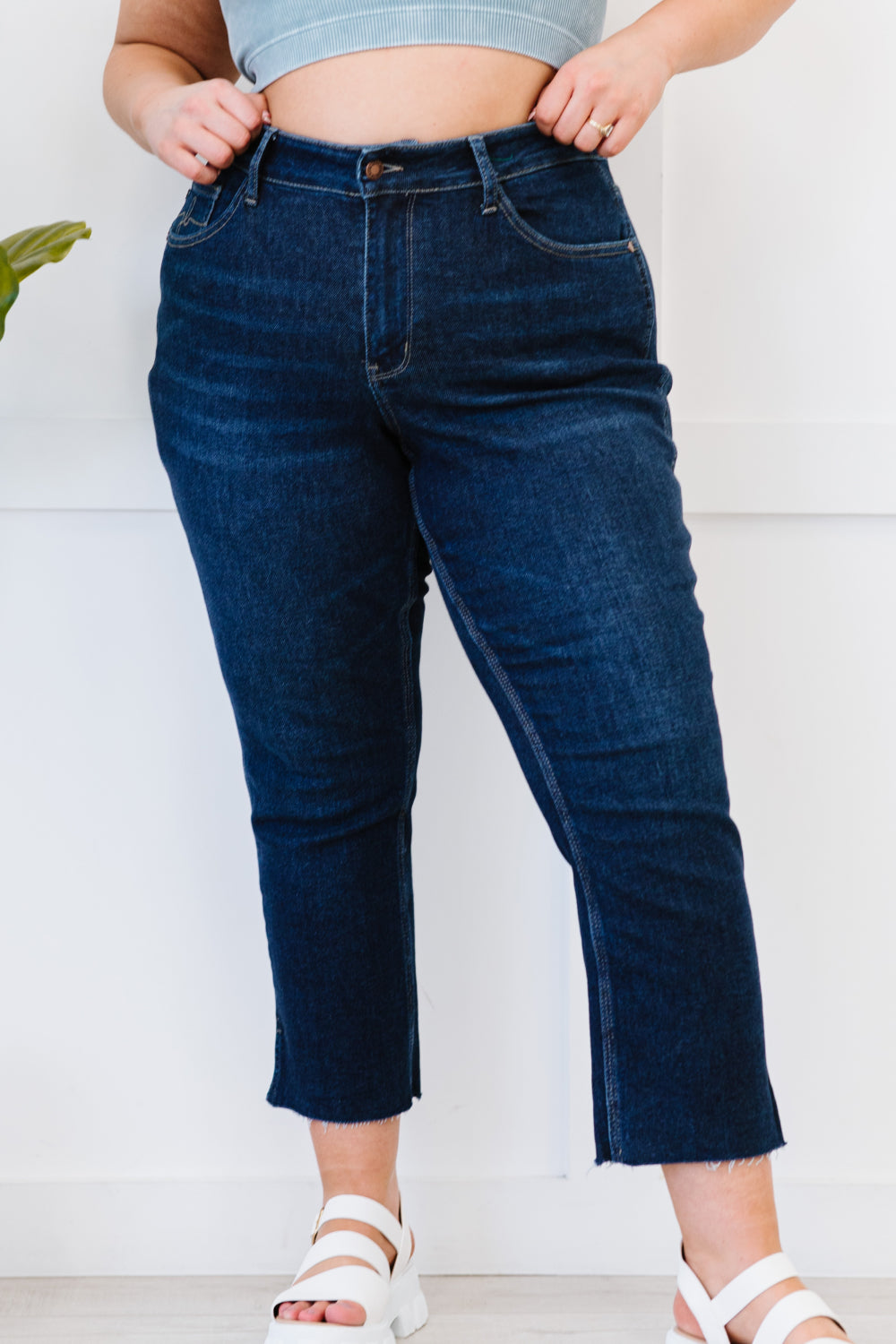 Judy Blue Sophie Full Size Run Cropped Straight Leg Jeans with Slit