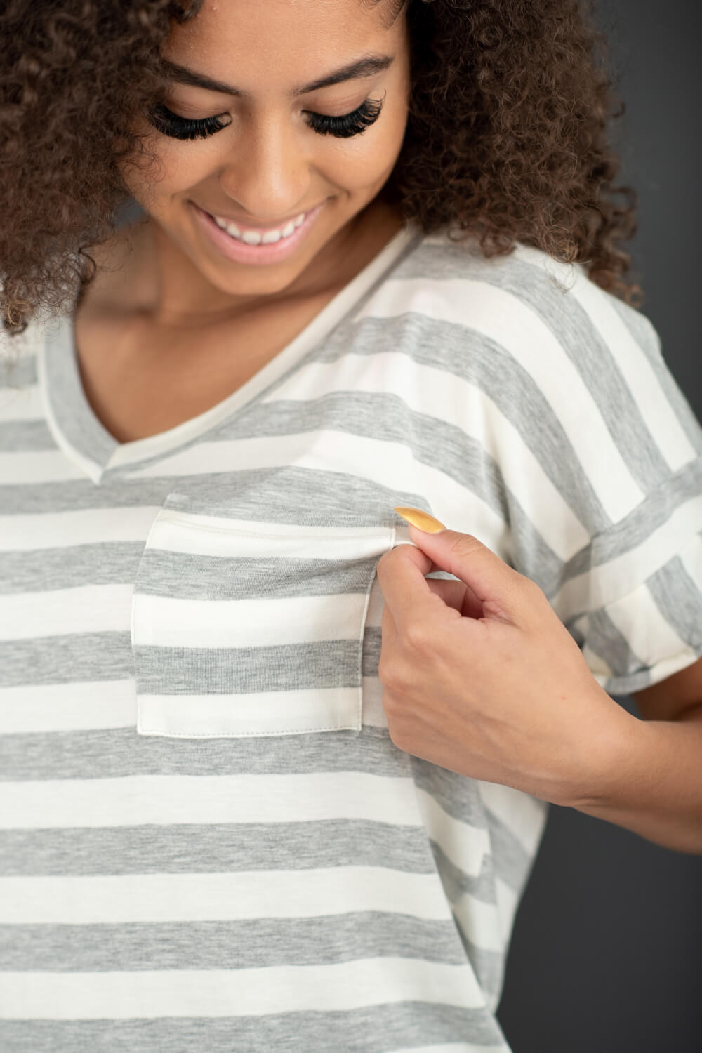 Sew In Love Out and About Full Size Striped Tee in Grey and Ivory