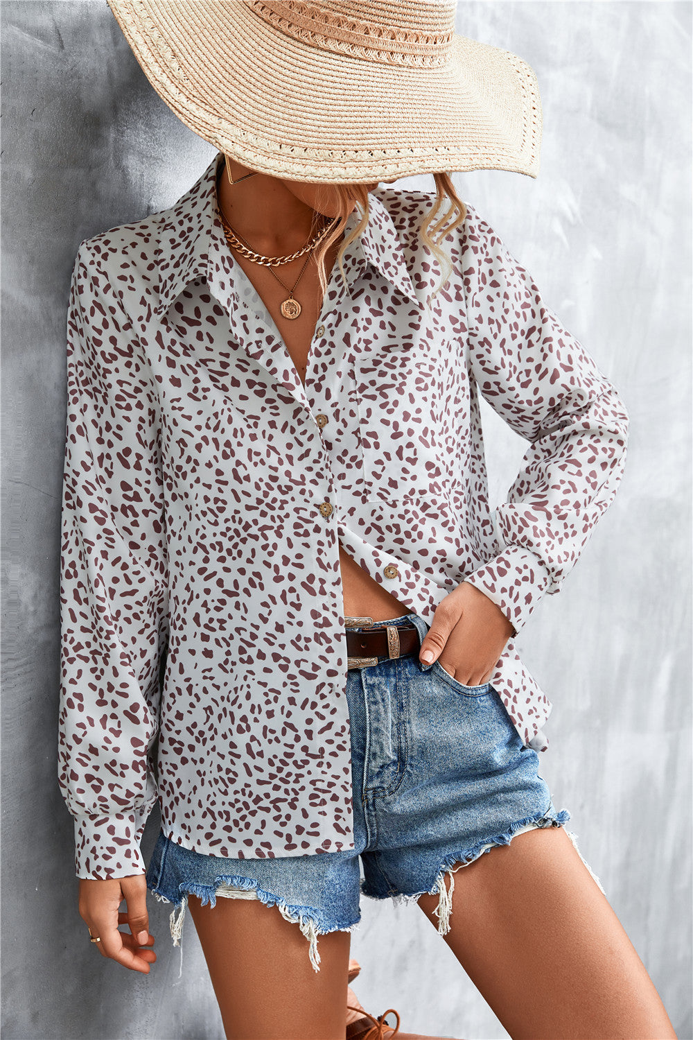 Printed Button Down Long Sleeve Shirt