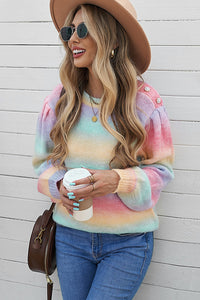 Gradient Stripes Bishop Sleeve Sweater