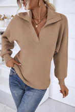 Load image into Gallery viewer, Horizontal-Ribbing Balloon Sleeve Collared Pullover
