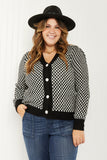 143 Story Look the Part Full Size Checkered Puff Shoulder Cardigan