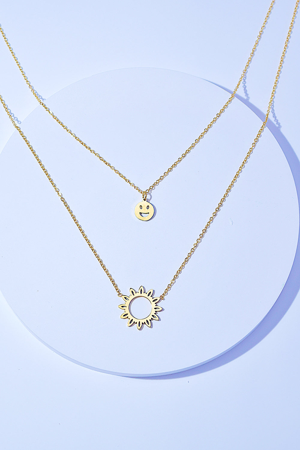 Smiley Sun Pendant Double-Layered Chain Necklace