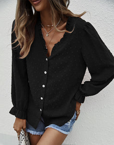 Swiss Dot Frill Trim Shirt