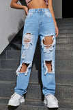 High-Rise Waist Distressed Straight Leg Jeans