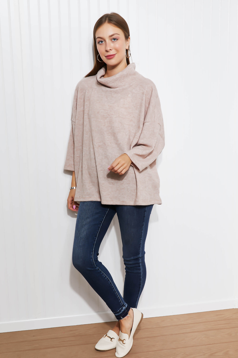 CY Fashion Leaves are Changing Full Size Cowl Neck Sweater