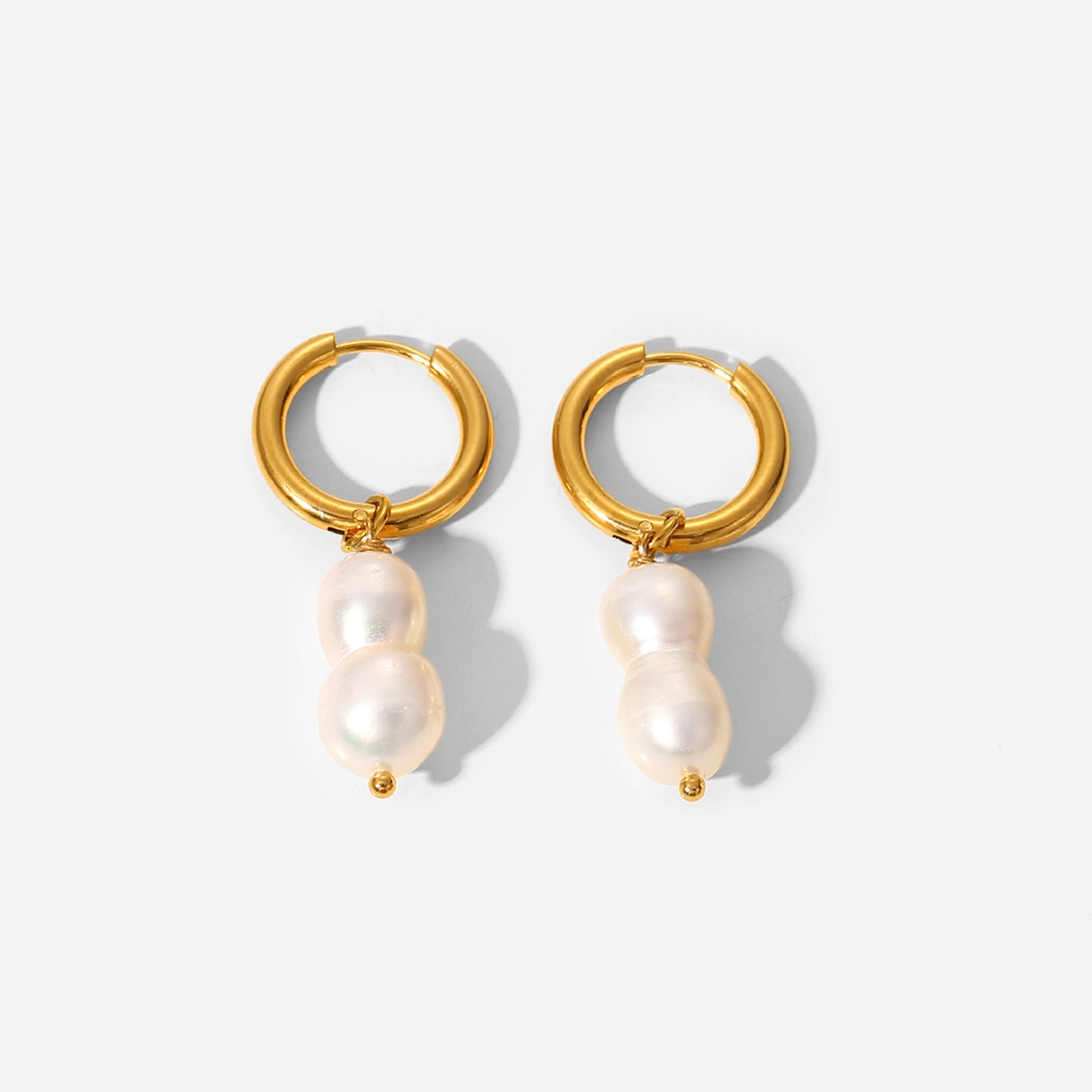 Double Pearl Pendant Huggie Hoop Earrings