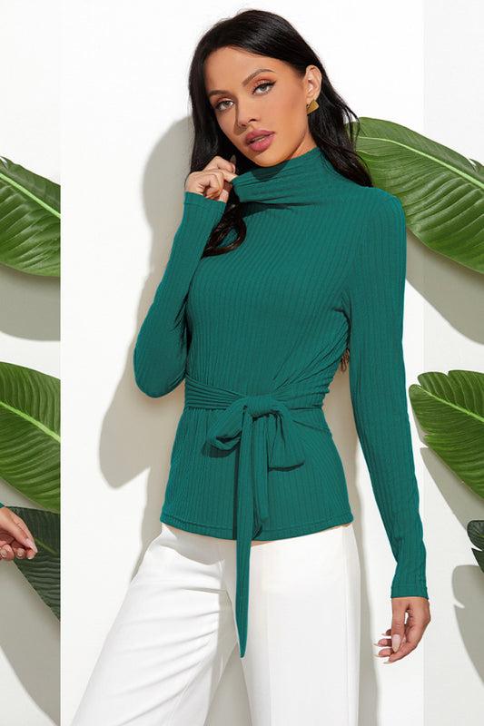 Tie Waist Mock Neck Sweater