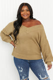 Zenana Full Size Rib-Knit V-Neck Sweater