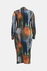 Plus Size Printed Mock Neck Maxi Dress