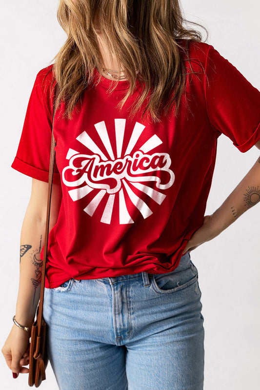 AMERICA Graphic Round Neck Short Sleeve Tee