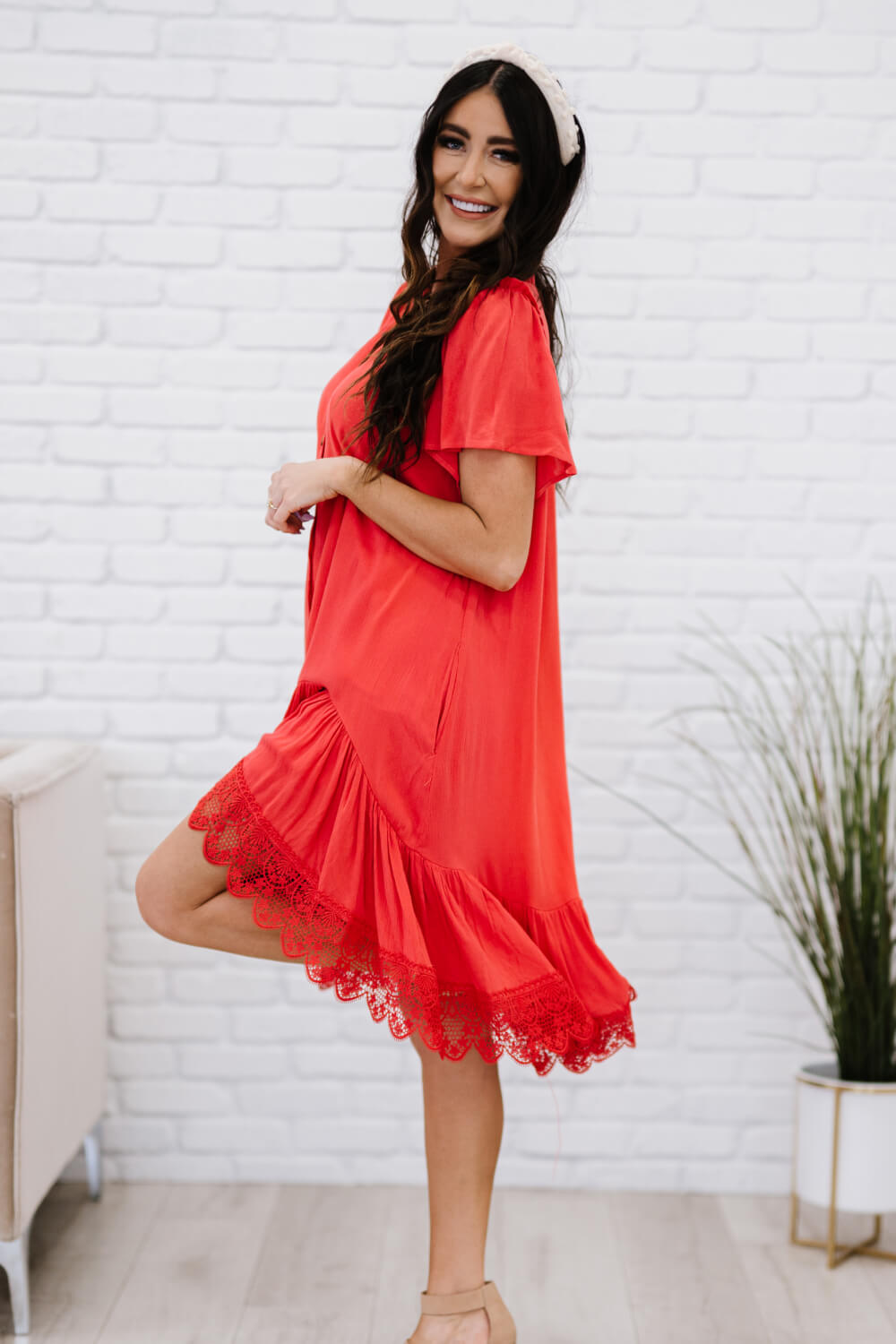 Davi & Dani Fly with Me Full Size Button Down Ruffle Dress