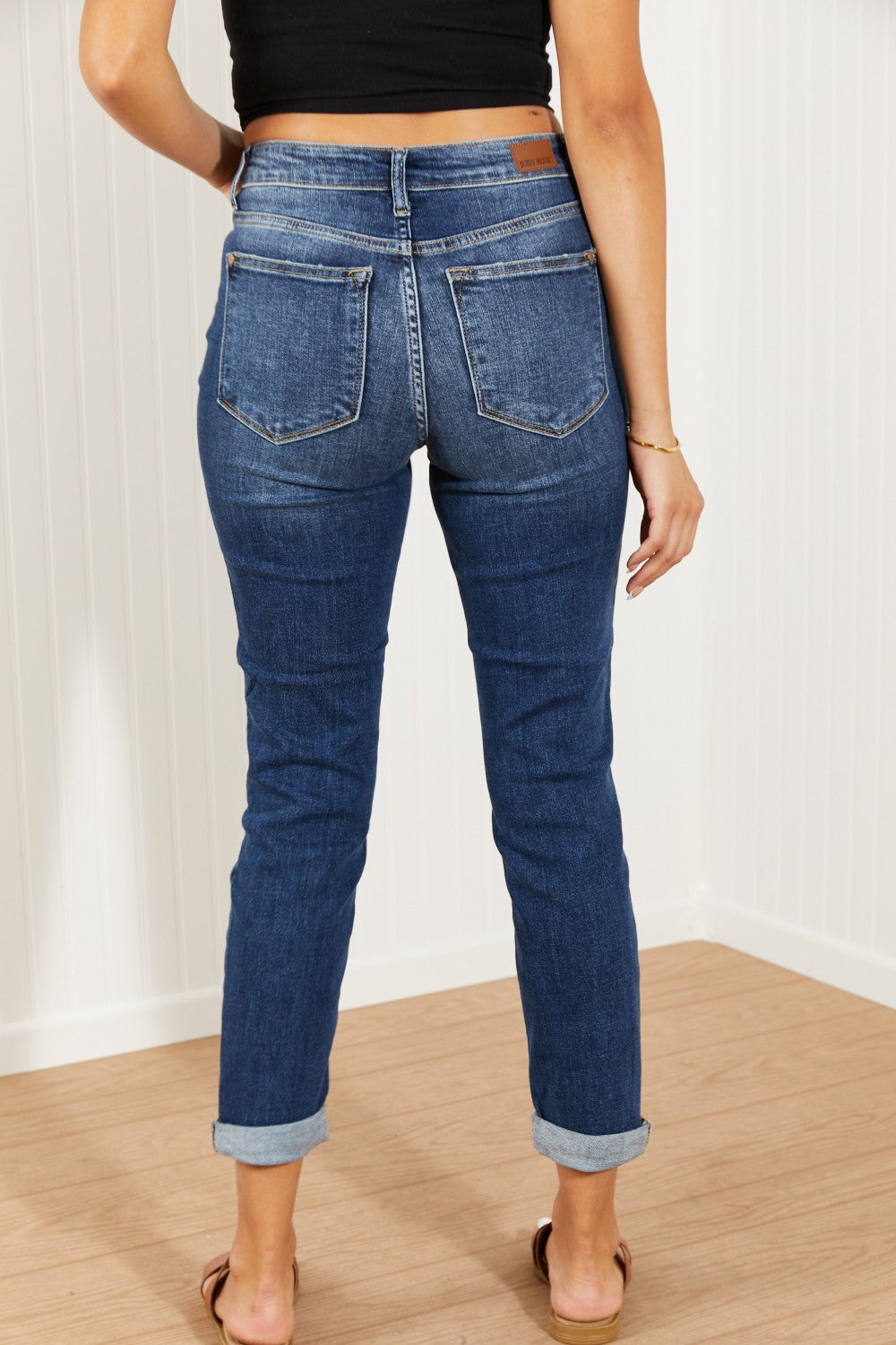 Judy Blue Reese Full Size Mid-Rise Cuffed Boyfriend Jeans