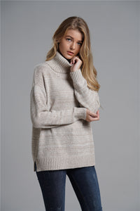 Side Slit Turtleneck Sweater