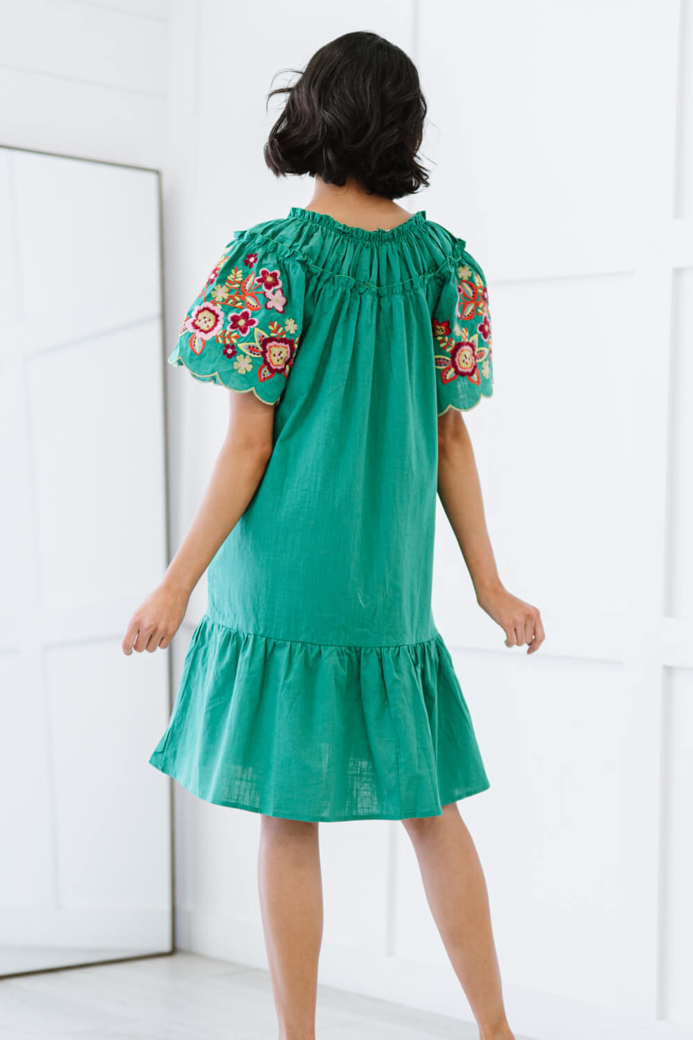 Davi & Dani Flowers for You Full Size Embroidered Dress in Green